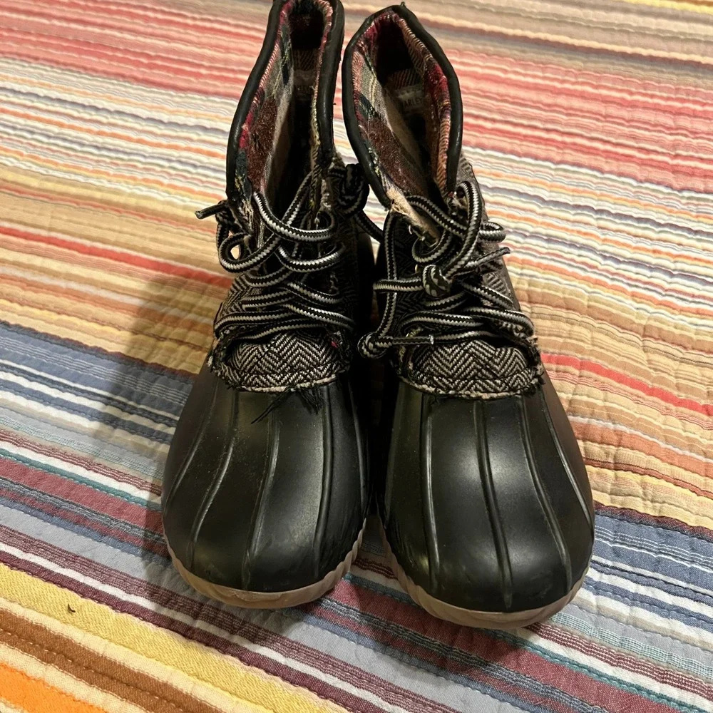 MarleyLilly Kids Duck Boots Size 12 Herringbone Plaid Lined Waterproof